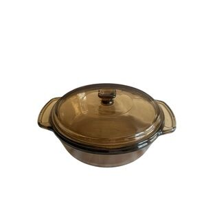 VINTAGE AMBER ANCHOR OVENWARE CASSEROLE 8 25” 1.5 oz OVEN & MICROWAVE SAFE